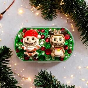 Handmade Decoden Mini Pill Box Labubu Cute Monster Junk Case Kawaii Christmas